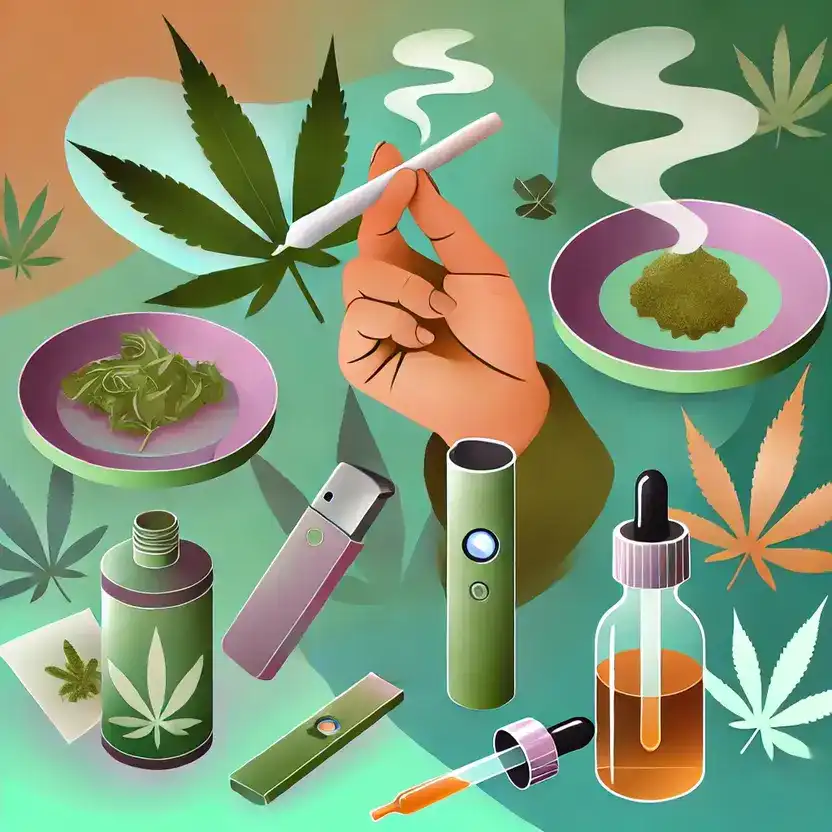 Variety of cannabis consumption methods including edibles, oils, and smoking techniques