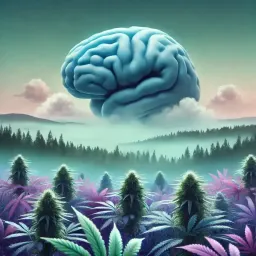 Cannabis and mental health benefits illustrated with a calming green background and medical symbols.